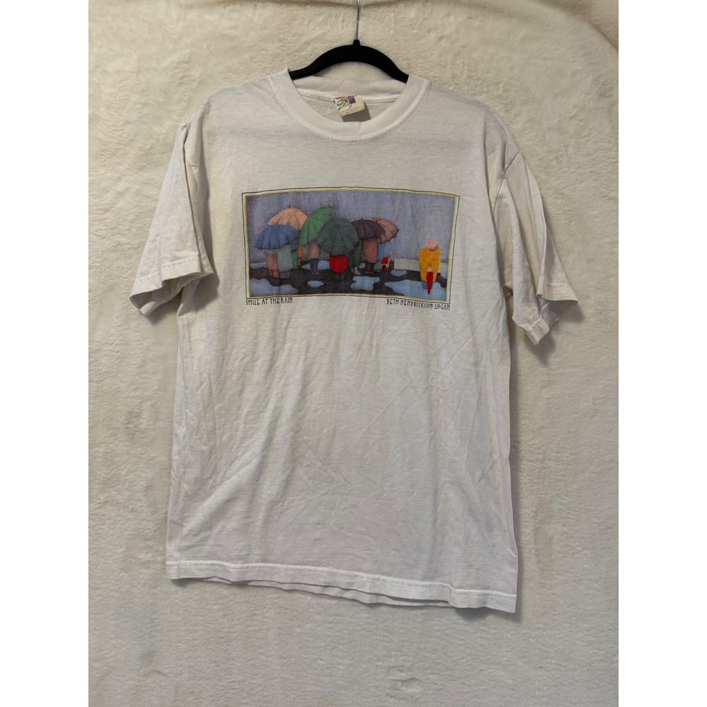 Vintage Excel Beth Hendrickson Logan Smile At The Rain T-Shirt Mens L White USA